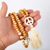 Choker Peace Pendant Necklace Boho Tassel Sweater Chain Vintage Wooden Beads Bohemia Aesthetic For Women Jewelry Gift