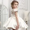 Girl Dresses Ivory Flower Mini Short Square Collar With Bowknot Beaded Backless Fit Wedding Party First Communion Gowns