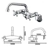 주방 수도꼭지 방패 상용 수도꼭지 유틸리티 벽 마운트 2 핸들 세탁소 360 ° 회전 스파우트 황동 크롬 스테인리스 믹서 탭