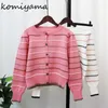 Camiscedores femininos Komiyama Single Bastted Stripe Cardigans Femme Small Fragrance Sweater Roupas de etono Sweet Gentle Knitwears Tops 230822