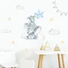 Wall Stickers Cartoon Elephant Moon Stars Blue Green Nursery Removable Decals Art Posters Kids Bedroom Interior Home Decor 230822