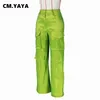 CM.Yaya Women Mode Multi -Taschen -Front -Safari -Stil Straight Jogger Hosen 2023 Neue Sommer Reißverschluss Fliege Rose Rote Cargohosen L230822