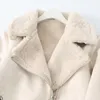 Women's Leather Fashion Thick Winter Warm Loose Fur All-in-One Jacket Retro Long Sleeve Zipper Female Outerwear Chic Top Muje