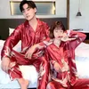 Women's Sleepwear QWEEK Satin Pajamas For Women Animal Print Couple Chinese Style Pijama Silk Autumn Pyjama Pant Set 2 Piece Loungewear