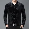 Men's Casual Shirts Luxury Black Flower Shirt Men High Quality Transparent Camisa Autumn Chemise Homme Floral Clothing S-4XL