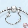 925 Серебро для Pandora Charms Jewelry Beads Moon Stars Sparkling Pave Silver Safety Chain Charms Set Подвеска Diy мелкие бусины украшения