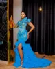 2023 Ağustos aso Ebi Mavi Denizkızı Prom Elbise Boncuk Dantel Kristaller Akşam Resmi Parti İkinci Resepsiyon Doğum Günü Nişan Elbiseleri Elbise Robe De Soiree ZJ7114