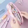 Lärande leksaker transparent skolblyertskåp för elever färgad penna väskor stor kapacitet blyertsfodral söt förvaring penna stationer