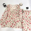 Women's Sleepwear Summe Gauze Cotton Sweet Kimono Pajamas Lapel Floral Cute Printing Loose Loungewear Women 2 Piece