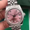 Relógio feminino de alta qualidade, moda feminina, mecânico automático 36mm, moldura de diamante, safira, rosa, relógios femininos, pulseira de aço inoxidável, 253b