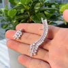 Studörhängen Treegrappar Shiny Cubic Zirconia Silver Color Elegant Sweep Wrap Cuff Ear Climber Earring For Women Party Jewelry E1246