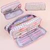 Learning Toys Pencil Case Large Capacity Stationary Box 3 Compartment Pen Pouch Double Side Opened Student Stationery School Supplies