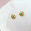 Boucles d'oreilles à tige Authentique 925 Sterling Silver Earstuds Lady Retro Style Charm Natural Turquoise 18K Gold Plated Earring Trendy Jewelry Gift