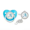 Zircon Luxury Blue Baby Pacifier Clip 26 خطابًا مخصصًا للضغط