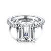 Cluster Rings S925 Silver Gold Plated Square High Carbon Diamond Women's Ring Emerald Cut Solitaire Fashion Candy