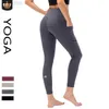 2023 Desginer Al Yoga Fitness Pantalons Taille haute pour femmes Abdominale Hanche Lift Pantalon de sport ajusté Poches latérales en forme de pêche Pantalon de hanche