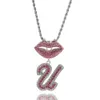 Hip Hop Charm Lip Clasp A-Z Letter Pandants Necklace Alloy 18k Gold Plated Zircon Jewelry