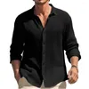 Erkekler Sıradan Gömlek Yakası Yakası Gömlek Yumuşak Nefes Üretilebilir Şık Gevşek Fit Uzun Kollu Sonbahar Bahar Moda Soyar