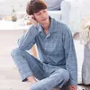 Męska odzież sutowa 2023 Summer Casual Striped Cotton Pajame Sets for Men Sort Rleeve Lon Pants Pajama Mężczyzna Omewear Loune Clotes