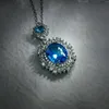 Pendant Necklaces Fancy Style Double Lake Blue Zircon Oval Cut Necklace For Women Vintage Fashion Accessory