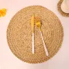 Mats Almofadas Conjunto de 4 placemats redondos para mesa de jantar Wicker Wicker Natural Strawhouse House