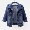 Women's Jackets Multicolor Jean Jacket Spring Autumn Women Denim Tops Pink Color Solid Short Three Quarter Sleeve