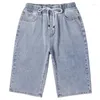 Shorts pour hommes 2023 été couleur claire Denim pour hommes taille élastique conception confortable droite ample court jean mâle marque noir