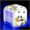 Desk Table Clocks Kids Bedside Alarm Clock Panda Pattern Led Digital Display 7 Color Changing Light Night Glowing Drop Delivery Ho Dh4Pj