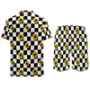 Men's Tracksuits Yellow Sunflower Print Men Sets Plaid Casual Shorts Fitness Outdoor Shirt Set Trendy Graphic Suit Short Sleeves Oversize