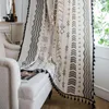 Curtain Bohemian Curtains For Living Room Black White Linen Window Drapes With Tassel Kitchen Short Valance American Country Style