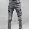 Jeans pour hommes Pantalon en mousse étoile décontracté droit taille moyenne coupe ajustée déchiré