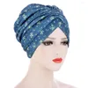 Roupas étnicas Muslim Elastic Ruffle Impresso e Sponge Turban Hat Hat Cancer Beanies Cap Headwrap Bated for Women Hair Posts Acessórios