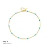 Chains 316L Stainless Steel Gold Color Blue Beads Necklace For Women Trend Girl Simple Clavicle Chain Jewelry Birthday Party Gift