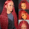 99J Burgandy Deep Wave 13x4 Кружевные парики с передним человеческими волосами бразильская Реми 180% Красный Керт Край Кружев