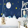 Fonds d'écran Papier peint nordique pour chambre d'enfant Dessin animé Ciel étoilé Lune Nuages Fond d'écran pour enfants Papiers peints de décoration intérieure