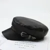 Berets Pu Leather Sboip Cap Artist Artist Женщина корейская восьмиугольная кепка осень зимняя повседневная ручка Женщины Женщины Квадрат 230821