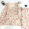 Women's Sleepwear Summe Gauze Cotton Sweet Kimono Pajamas Lapel Floral Cute Printing Loose Loungewear Women 2 Piece