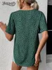 Women's Blouses Benuynffy Leopard Print V-neck Butterfly Sleeve Top Blouse Women Fashion Loose Dark Green Female Casual Summer Tops 2023