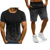 Testes masculinos 2023 Summer Manga curta gradiente casual moda simples atmosfera algodão Crew pescoço calças de camiseta 2pcs