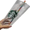 Starbucks Tumblers muggar Söt regnbåge Dubbelplast med sugrör Pet Material för barn Vuxen Girlfirend Gift Products309D