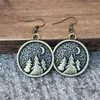 Boucles D'oreilles Pendantes 1 Paire Camping Lune Montagne Et Pins Ronds Pour Femmes Bijoux De Mariage Cadeaux