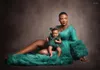 Casual klänningar Elegant Green Tulle Maternity Plus Size For Po Shoot LongeChes Front Slit Slits Ruffles Extra Puffy Pregnancy Dress