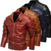 Męskie okopy płaszcze zimowe skórzane kurtka pu czarny motocykl pluszowy, szczupły, punkowy biznes sportowy płaszcz sportowy 230822