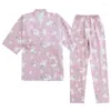 Vêtements de nuit pour femmes Kimono japonais Pyjamas Costume Dames Printemps Et Été Gaze De Coton Mince Fleur De Cerisier Manches Trois-quarts Lâche Maison