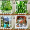 Shower Curtains 3D Printed Forest outside Window Bathroom Shower Curtain Green Natural Landscape Decoration Waterproof Curtain with Curtain R230822