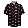 Mäns avslappnade skjortor söta djurblusar män rosa flamingos hawaiian kortärmad grafisk grafisk streetwear överdimensionerad semesterskjorta presentidé