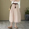 Spódnice 2023 Summer vintage solidny kolor koronki swobodne kobiety elastyczna talia A-line spódnica żeńska moda
