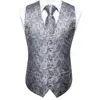 Мужские жилеты Hi-Tie Silver Grey Paisley Silk Mens Mens Tie Set Set jacquard waistemoat рука