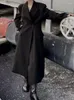 Trench feminina Casacos Mulheres Slim Coat Black Lapel Manga longa Coloque a cintura de peito duplo chique para quebra -vento Roupas femininas 2023 outono