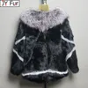 Женская меховая искусственная зима настоящий натуральный натуральный кроличьи пальто с воротничками для девушек из воротничков модная куртка 230822
